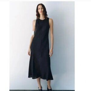 Zara black linen midi dress